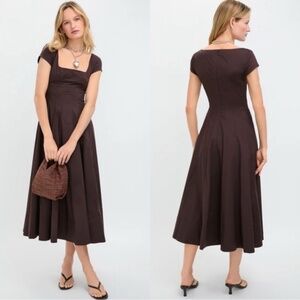 STAUD Short Sleeve Wells Midi Dress in Earth